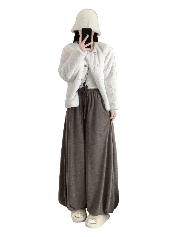 กางเกงข้าวสารสีเซา ทรงหลวม เอวสูง สไตล์ลำลอง ทรงกระบอก สำหรับผู้หญิง ฤดูหนาว รุ่นใหม่ สไตล์เกาหลี ใส่ทำงาน ใส่เที่ยว ผ้าเนื้อนุ่ม...