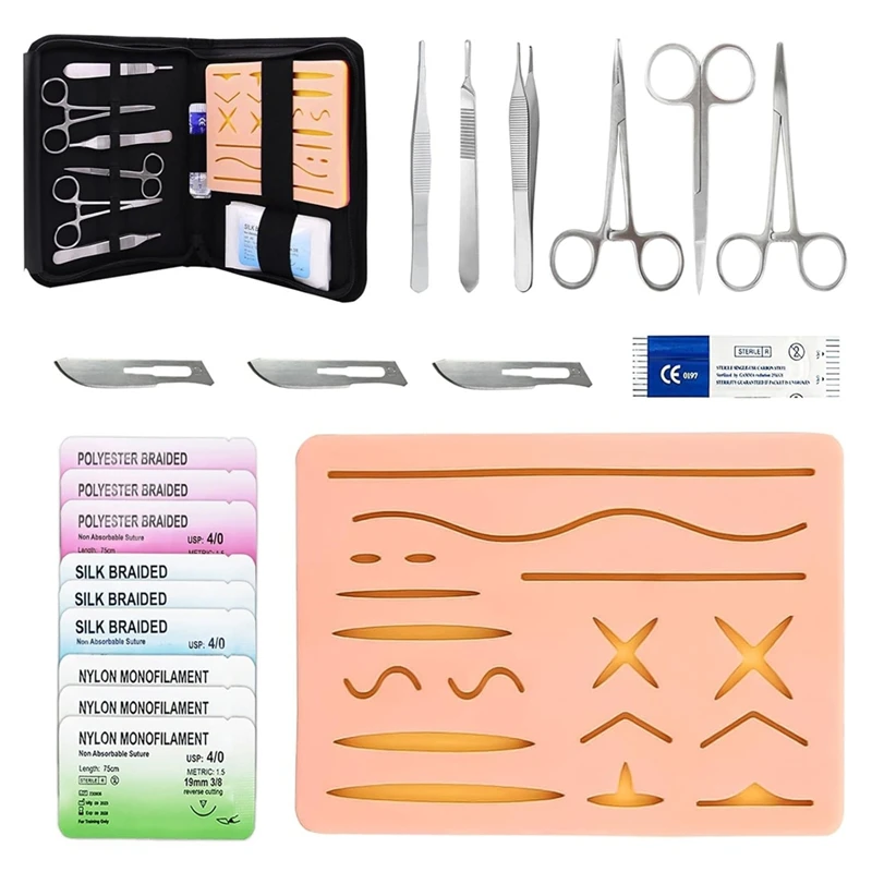 Student Suture Practice Kit - Silicone Suture Pads 17 Pre-Cut Woundsuture Tools Practice Sutures And Needles