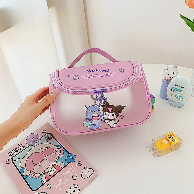 

Sanrio мультфильм милый HelloKitty Kuromi Макияж сумка для женщин большой емкости портативный путешествия двойная молния ПУ сумка для хранения