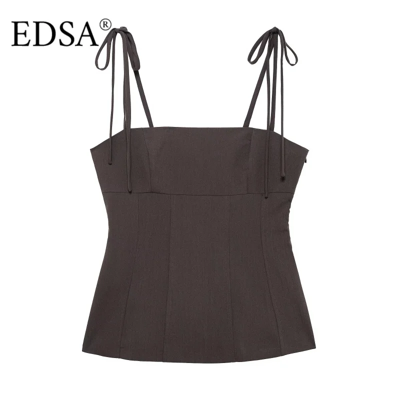 EDSA femmes chemisier extensible avec bretelles arcs décolleté droit fermeture éclair latérale été Sexy dos nu femmes hauts