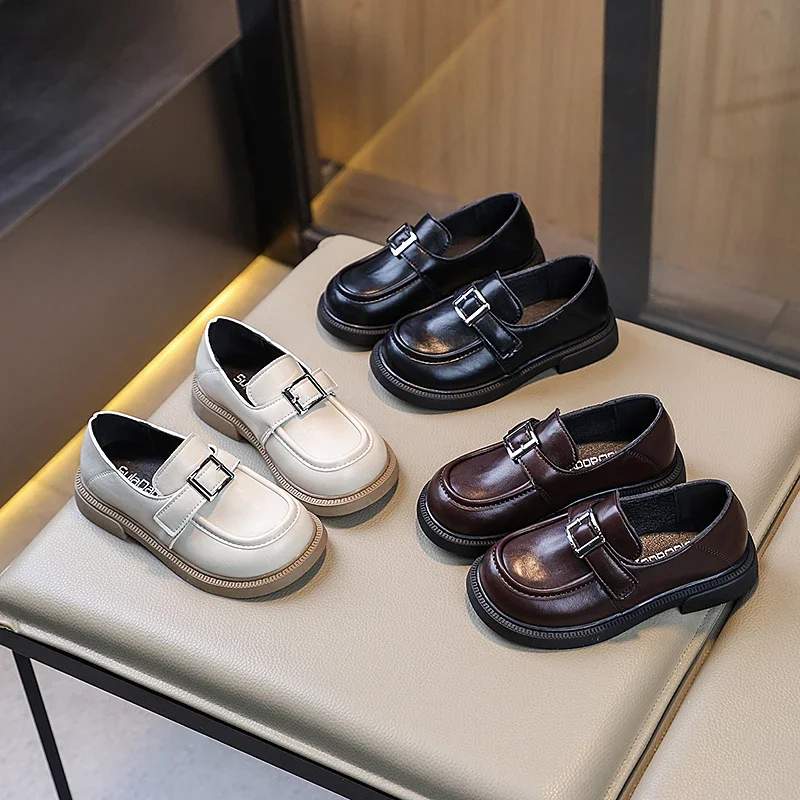 Girls Loafers Round-toe Children Fashion Princess Leather Shoes for Party Wedding Boys Kids Uniform School Shoes Soft All Match