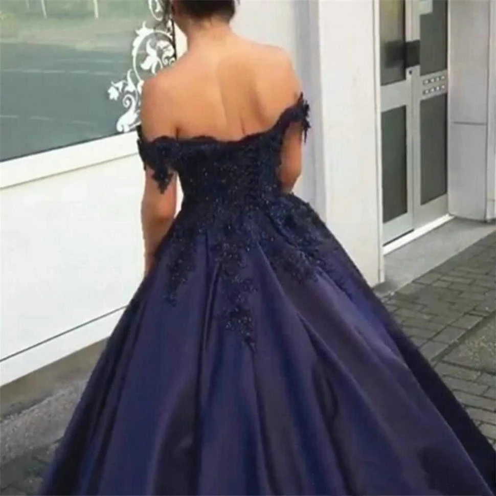 ANGELSBRIEP Marineblaues herzförmiges Quinceanera-Kleid für 15-jährige Party, sexy, schulterfrei, Applikation, Satin, Geburtstag, Prinzessin, Übergröße