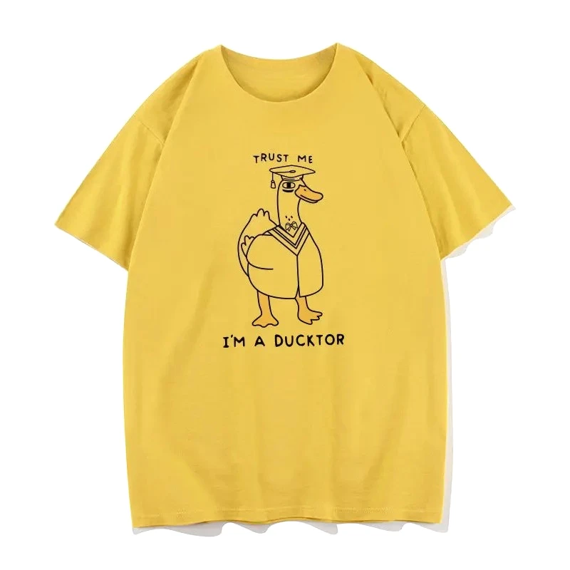 Doctor Duck Printed Men's and Women's Oversized T-shirt Fashion Trend Short Sleeve Personalized Round Neck Casual Funny Clothes