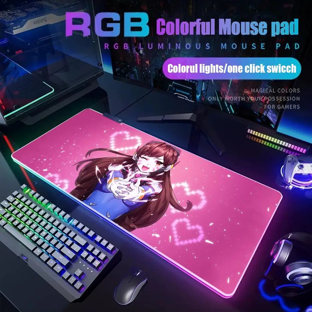 

Overwatch D.va Mouse Pad Gamer Rgb Desk Mat Back Light Led Mousepad Setup Gaming Accessories Deskmat Big Mousepepad Backlight