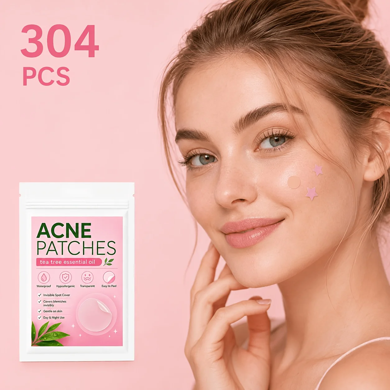 304PCS Hydrocolloid Pimple Patches, Colorful Star & Round Face Stickers, Cute Blemish Cover Patches for Men Women