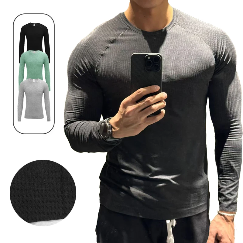 

Mens Long Sleeve Running Shirt Quick Dry Moisture Wick Athletic Tops Breathable Seamless Workout Gym Fitness Sweatshirt