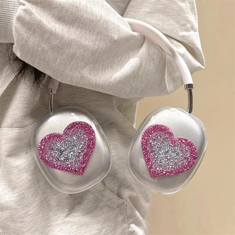 New For Airpods Max Earphone Case Luxury Glitter Gradual Change Love Heart Protective Cover For Apple Airpods Max Headphone Case