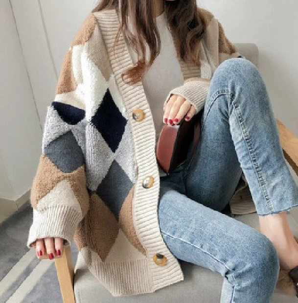 

2025 New Autumn and Winter Sweater Cardigan Women's Loose I-top Lazy Style Knitted Sweater
