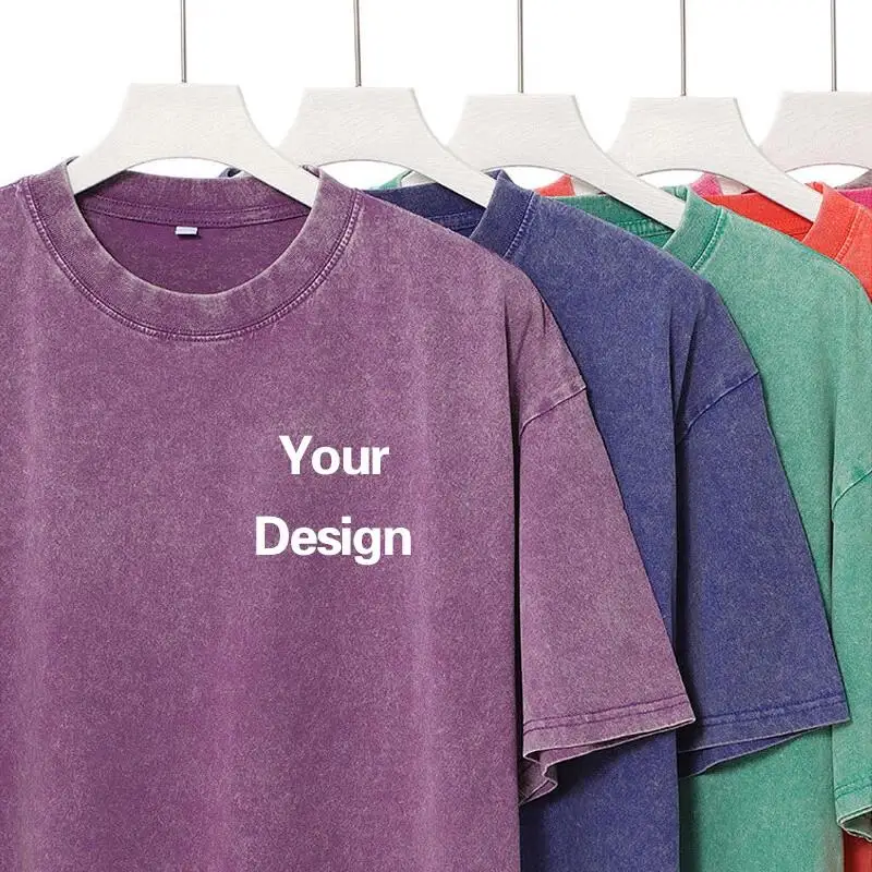 230g Vintage Heavyweight Wax Dyed Washed Round Neck Short Sleeved Men's Vintage Pure Cotton T-shirt Personalized Custom Logo