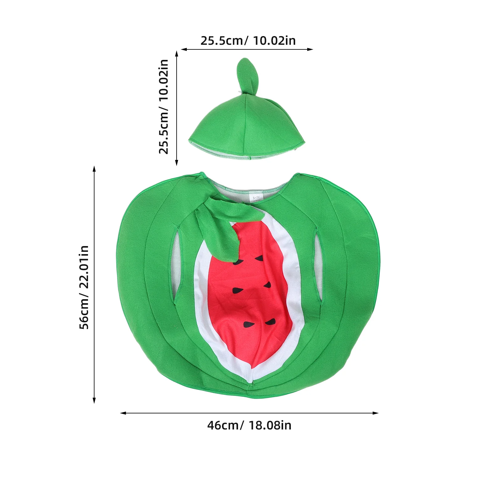 1 Juego de disfraz de sandía para niños, tela suave, colores brillantes para puesta en escena, fiesta, juego de rol, traje de vestir de frutas