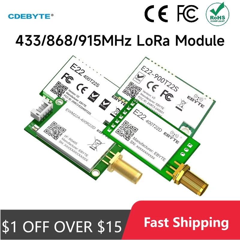 LoRa Module CDEBYTE E22 UART Series 433/868/915MHz 22/30/33/37dBm DIP TTL 3.3V-5V LoRa UART Wireless Module Transceiver