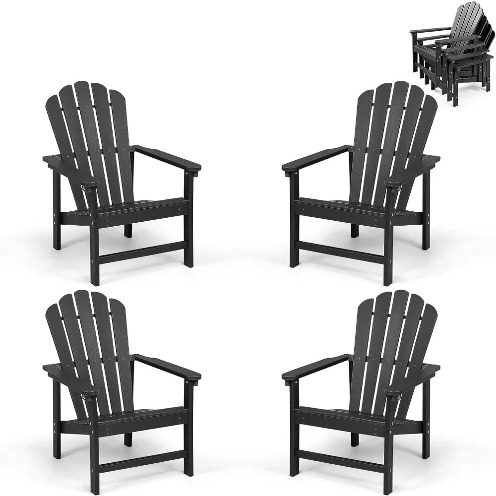 Stacking Chairs for Relaxing, HDPE All-Weather Classic Patio Adirondack Chairs, Fire Pit Chair for Outdoor Porch