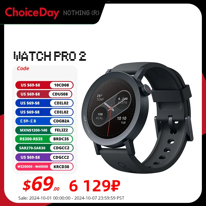 

Глобальная версия CMF от Nothing Watch Pro 2, 1,32 дюйма AMOLED Bluetooth 5,3 BT, звонки с шумоподавлением AI, GPS, умные часы CMF, часы P