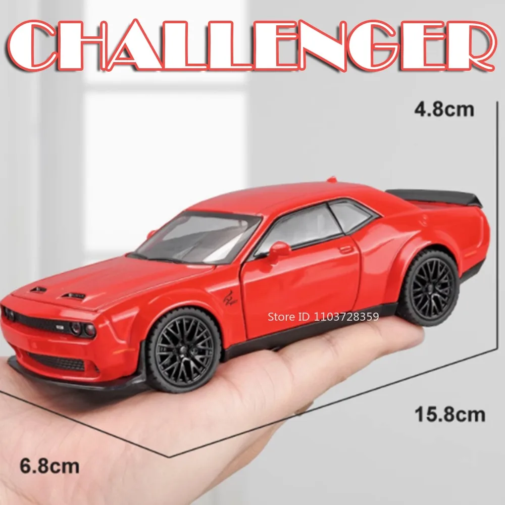 

1:32 Challenger Model Toy Miniature Sports Cars Alloy Diecast Police Car Models Sound Light Doors Opened Pull Back for Boys Gift