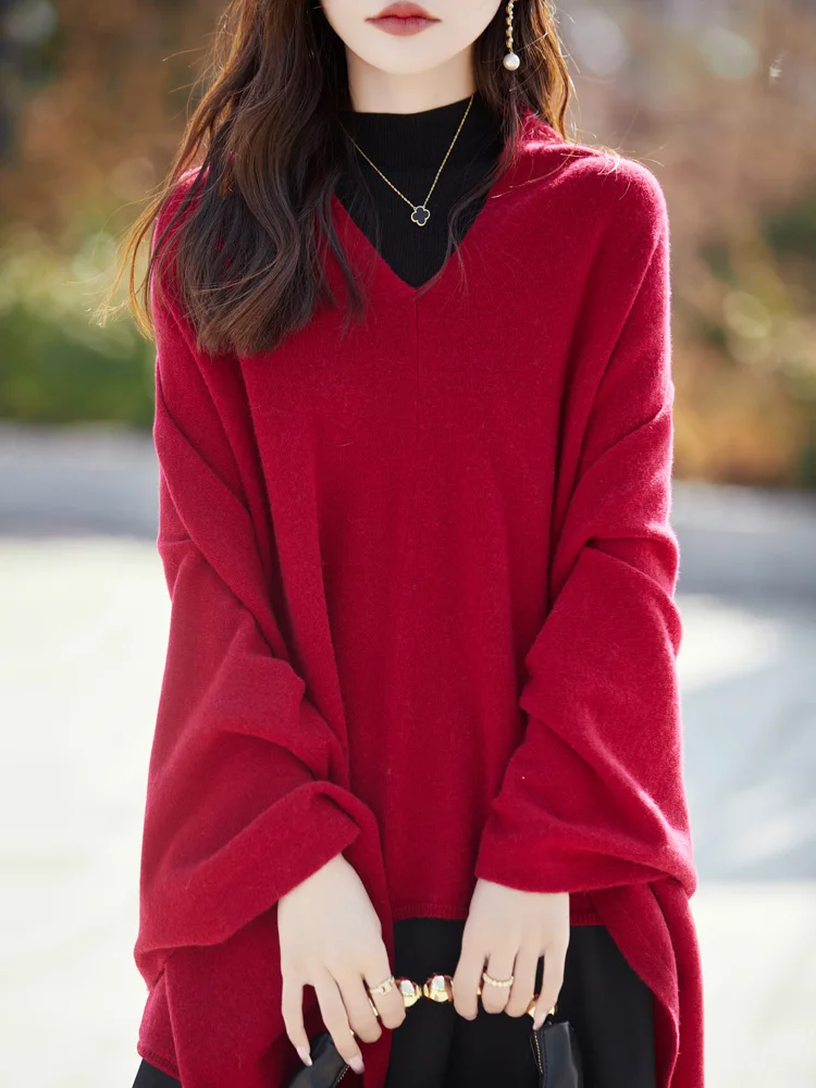 

Женские шали, свитер, пуловер, осень-зима, трикотаж из 100% мериносовой шерсти, универсальный теплый свободный кашемировый шарф, 24 цвета, одежда