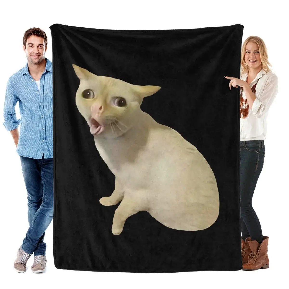 1 Pc - Weird Cat! Soft Flannel Printed Blanket, Modern Style, Lunch Hour, Cover, Travel Camping, Soft Comfort, Travel Sofa Bed