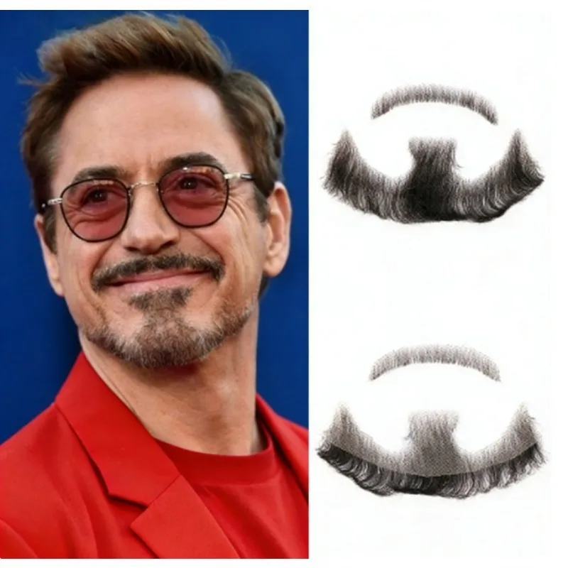 مجموعة شارب اللحية المزيفة بدون غراء | شعر وجه صناعي واقعي قابل للتشذيب للرجال | فيلم حفلة الدراما للعطلات المسرحية #1