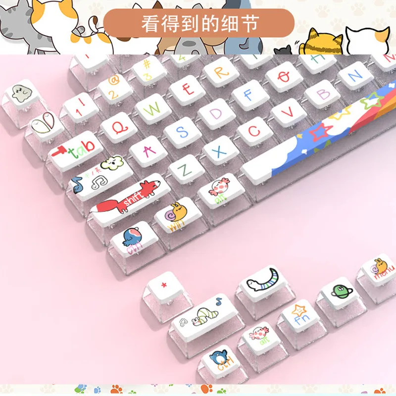 Animal Party PBT Transparent PC Transparent Sublimation Mechanical Keyboard Keycaps Double Leather Milk Keycaps Cute Personality