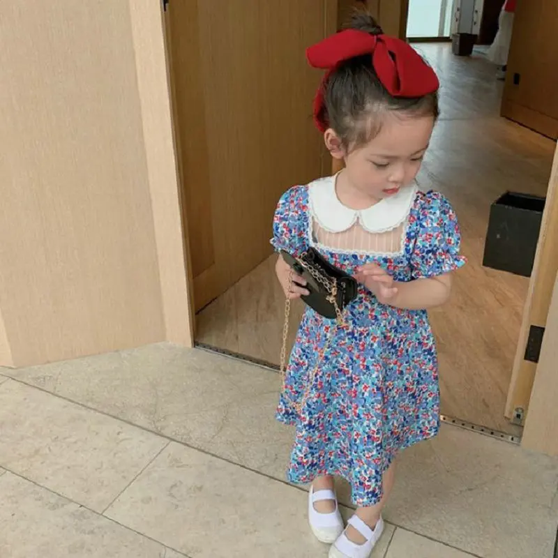 

Girls' dress with doll collar and floral print, princess dress26New summer children's clothing wholesale3-8Years Old