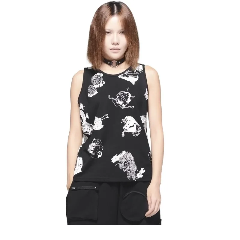 Neue Sommer Spicy Girl runde Ne Svel Weste Faion Slim Fit Casual Japanische Sle Gedruckt T-shirt frauen Busin Hause...