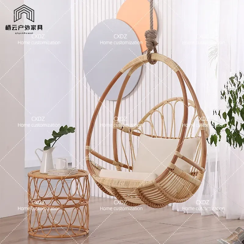 Nordic Simple Hanging Chair Balcony Rattan Swing Indoor Woven Natural Vine Bird Nest Rocking Chair for Home Garden Decor
