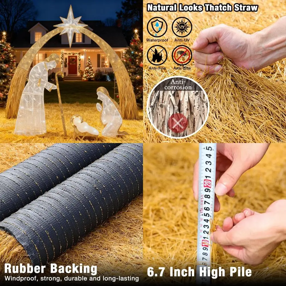 

Fireproof Artificial Thatch Rug, 15' x 15.74 - Ideal for Outdoor Nativity, Farmhouse Christmas Village, Tiki Bar, and Party Deco