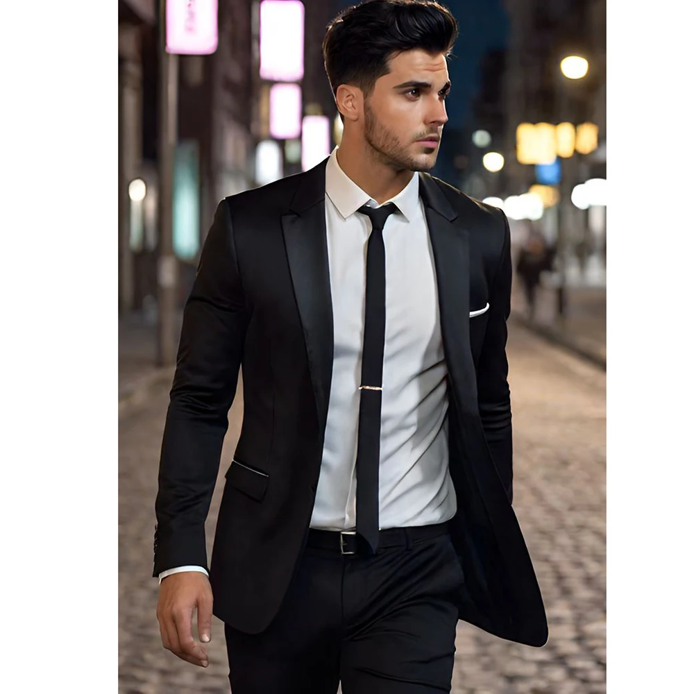 

Handsome Men's Suits Single Breasted Notch Lapel Slim Fit Skinny Outfits Prom Party Blazer Luxury 2 Piece Jacket Pants Set 2024