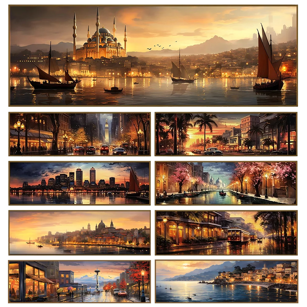 Porto Istanbul Venice New York Amsterdam City Sunset Travel Canvas Painting Landscape Poster Print for Room Home Decor Cuadros