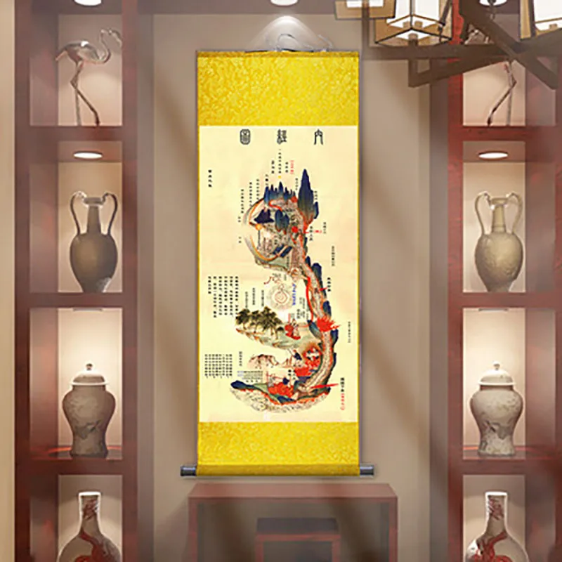 Inner Canon of Huangdi Silk Wall Art, Porch Hanging Scroll,Oriental Chinese Medicine, TCM Hanging Painting, Living Room Decor