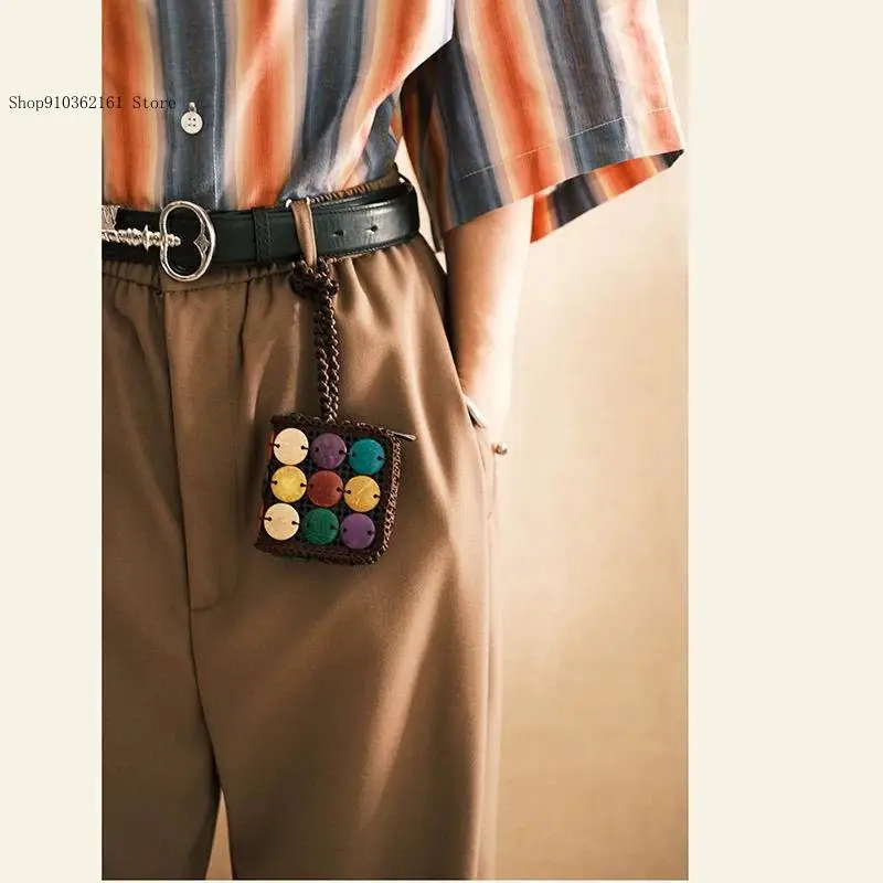 Retro Niche Mini Square Zipper Woven Button Niche Coin Purse Headphone Protective Case Retro Matching