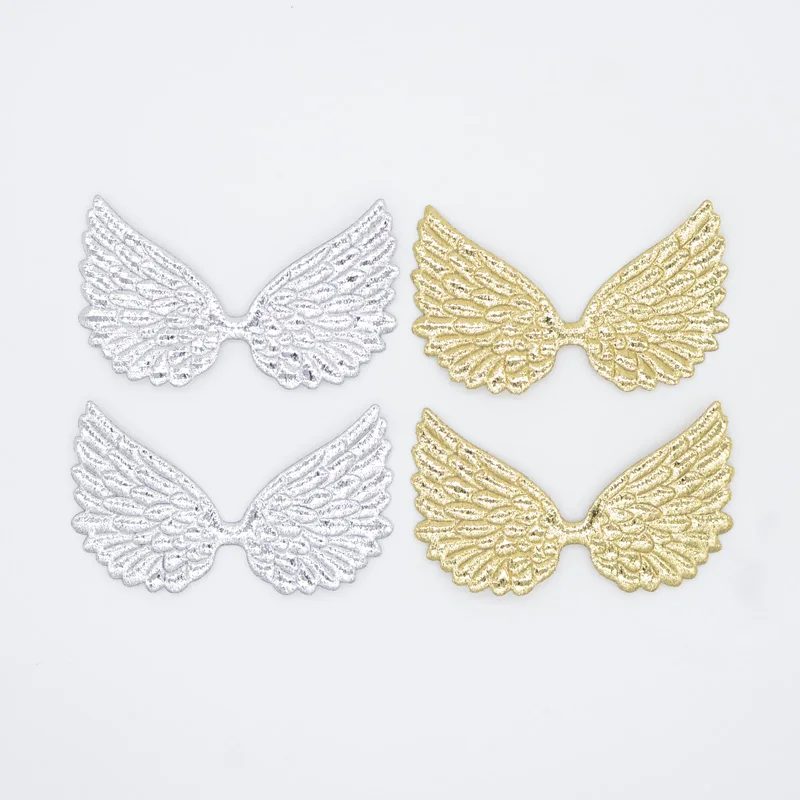 20Pcs Double Sided Gold and Silver Cloth Angel Wing Appliques Patches for DIY Crafts Bow Hairpin Decor Boutique Accessories