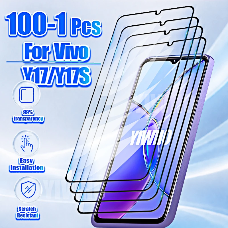 1-100Pcs Protective Tempered Glass for Vivo Y17s Y 17 Screen Protectors Front Case Full Cover Phone Film
