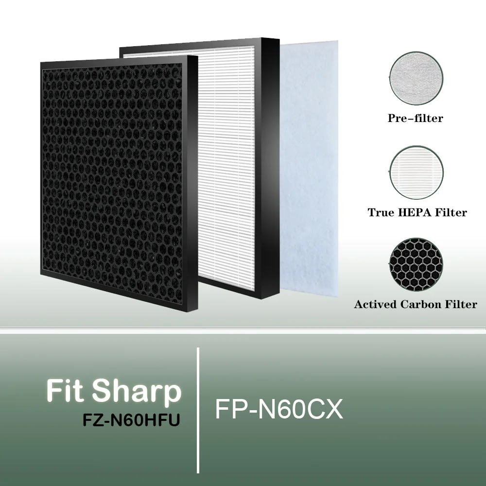 FZ-N60HFU Replacement True HEPA and Carbon Filter for Model FP-N60CX  FPN60CX Sharp air purifier FZN60HFU