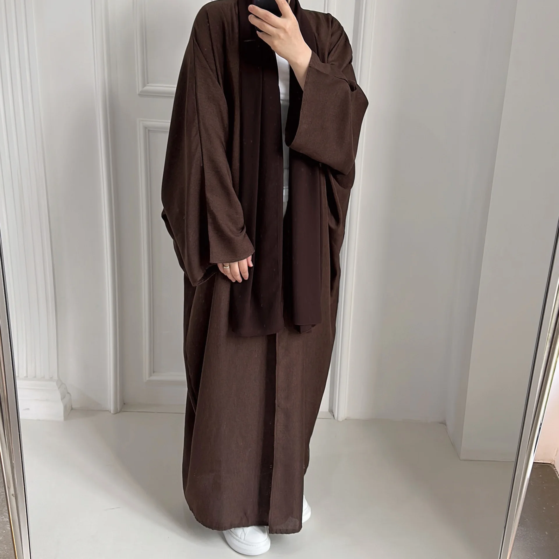 Fashion Modest Abaya Kimono Dubai Muslim Cardigan Abayas Women Casual Robe Female Islam Clothes Linen Blend