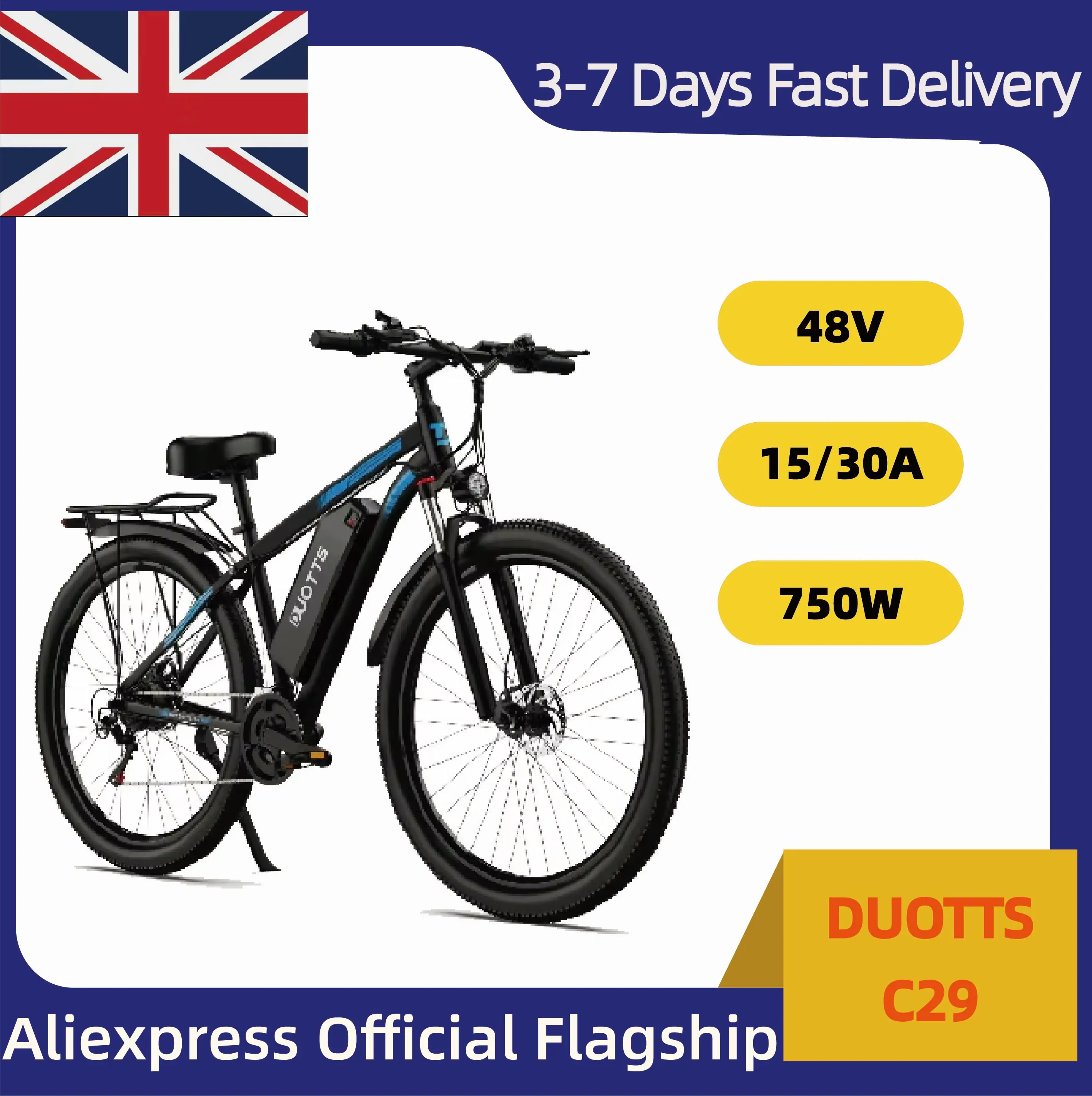 DUOTTS C29 Adult Electric Bike 750W City Electric Bike 48V 15/30Ah Battery 29 Inch Tire Mountain Electric Bike