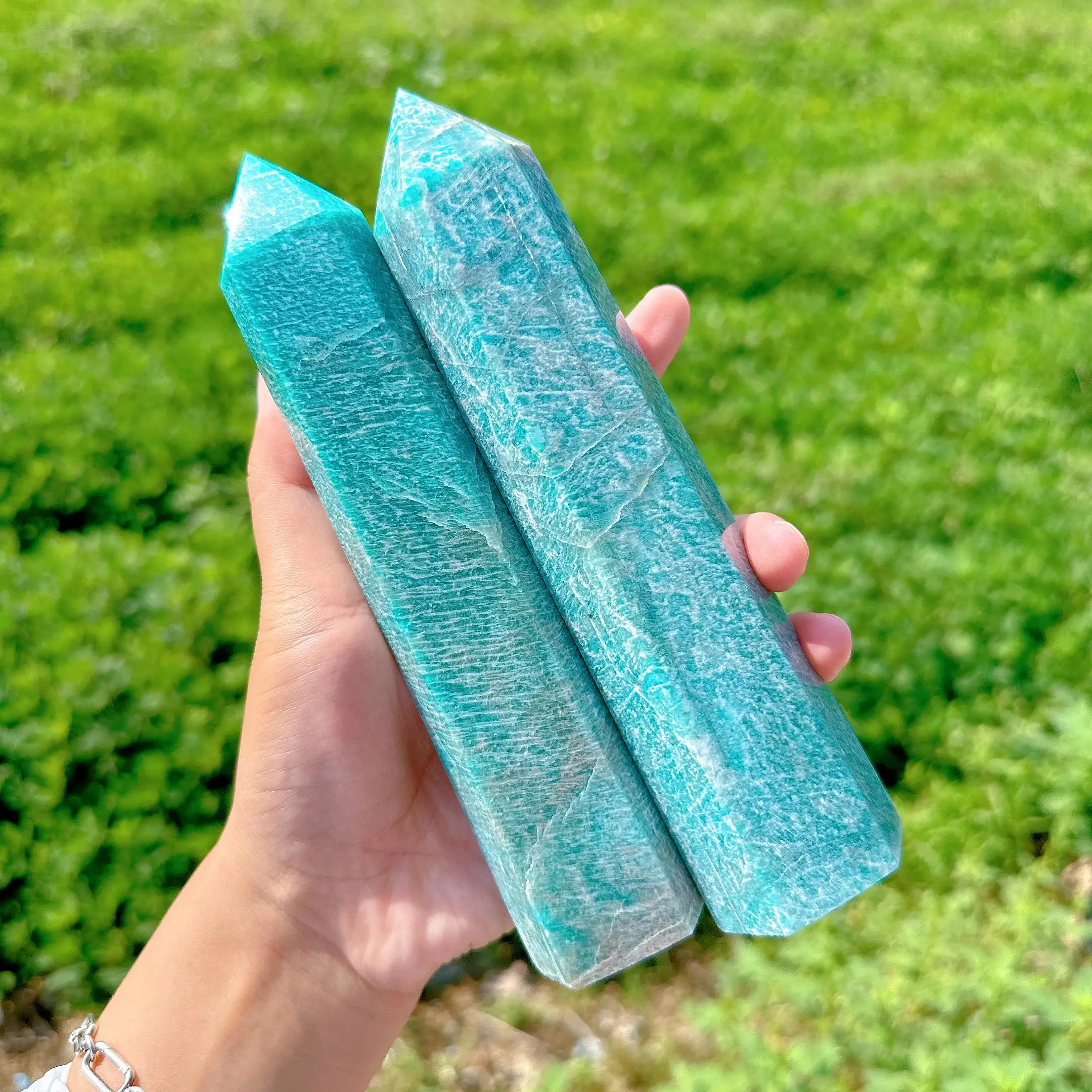 1pc Natural Large Amazonite Obelisk, Quartz Crystal Tower Point, Crystal Gifts, Crystal Crafts for Creative Home Decor