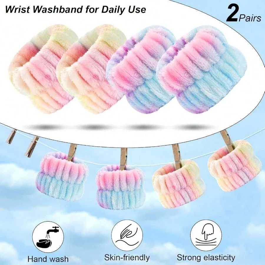 

Набор из 2 пар спа-повязок для головы и запястий для умывания, мягкие повязки из микрофибры для ухода за кожей с бантом