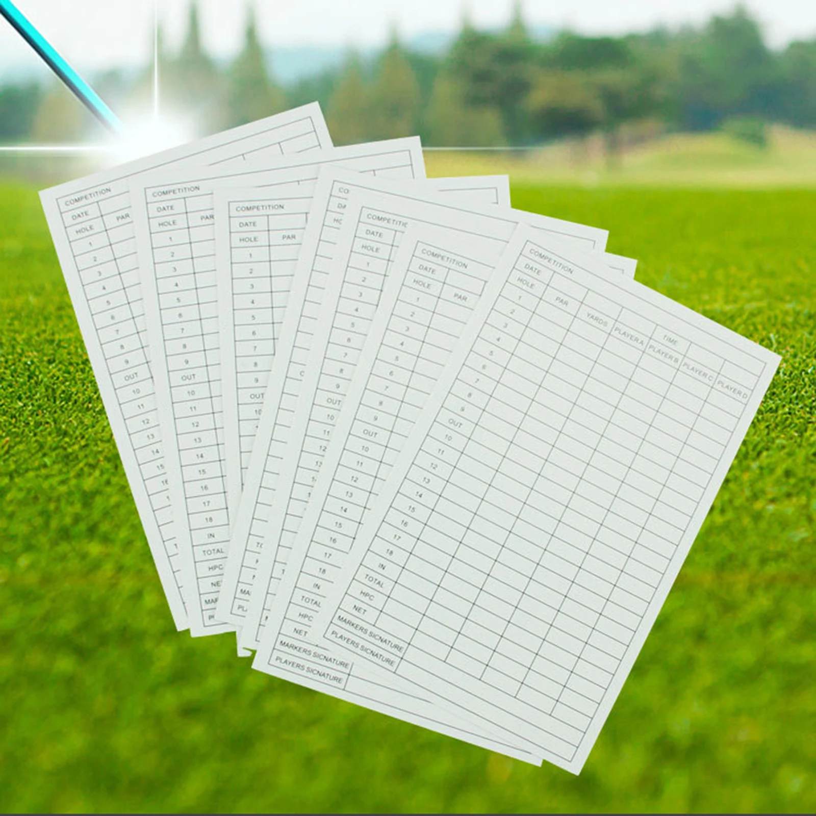 10 Pcs Golf Score Sheets Coated Paper 9.8x15.2cm Tracking Record Stat Card Double Sided Printed Golf Training Aids Supplies