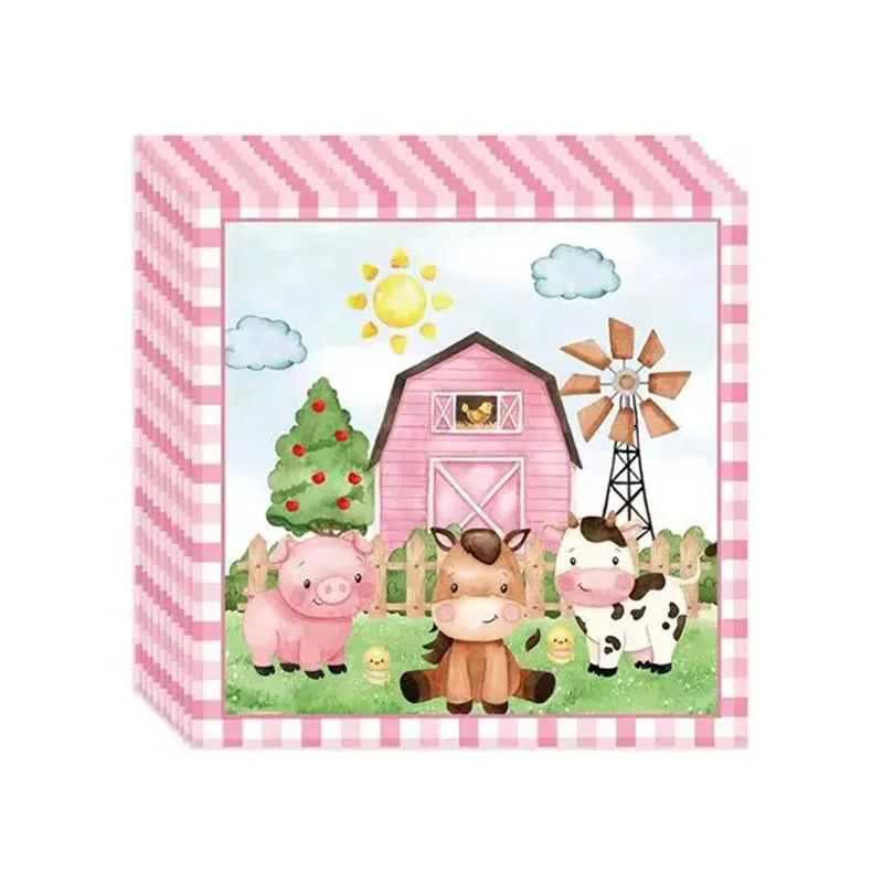 Neues Rosa Bauernhof-Tier Themen-Einweggeschirr, Pappbecher, Teller, Servietten, Tischdecken, Kindergeburtstags-Partyzubehör – Detail 5