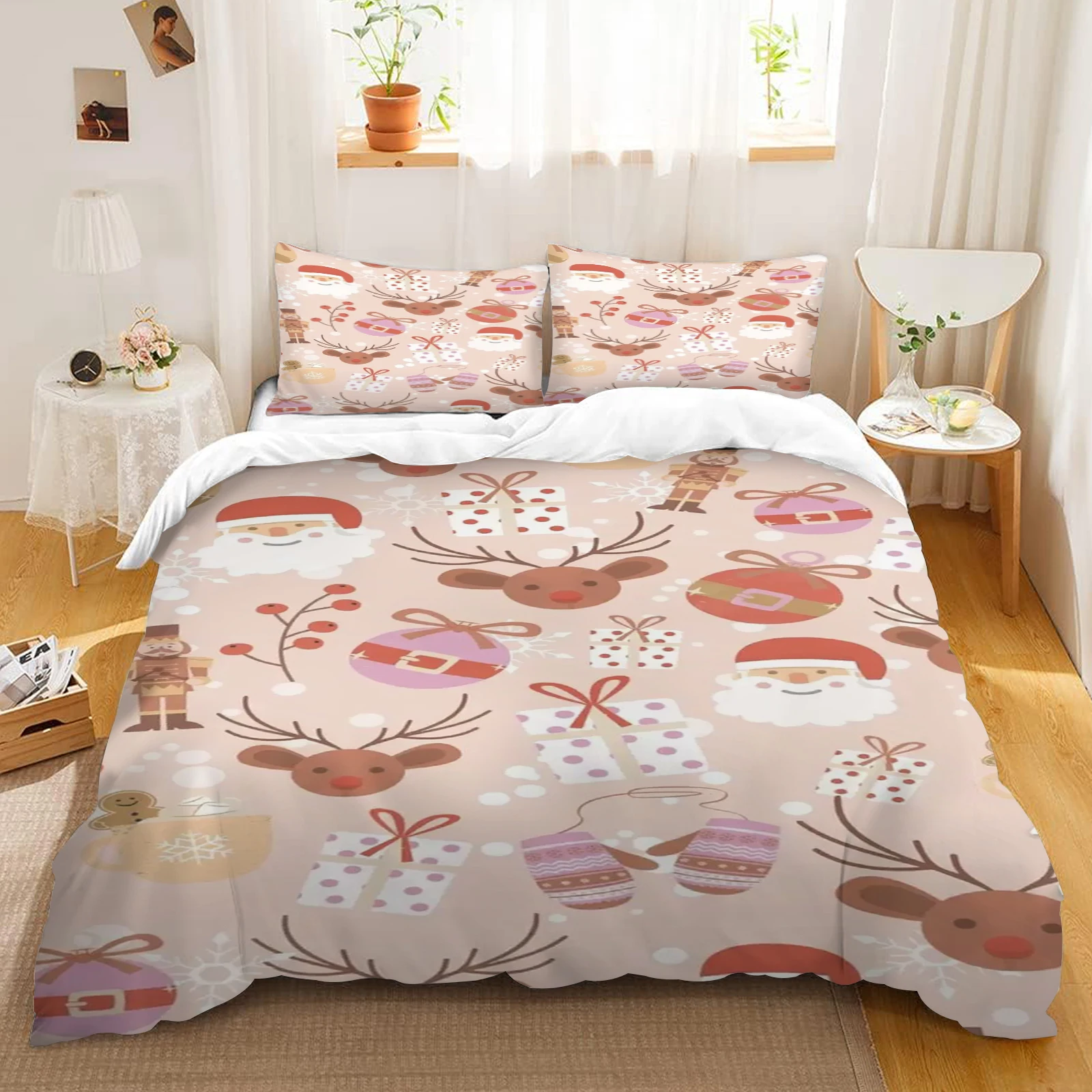 

Duvet Cover Set, Christmas Design Bedding Cover and Pillowcase 75*50cm, Cartoon Children's Bedding Set with Zipper Gift