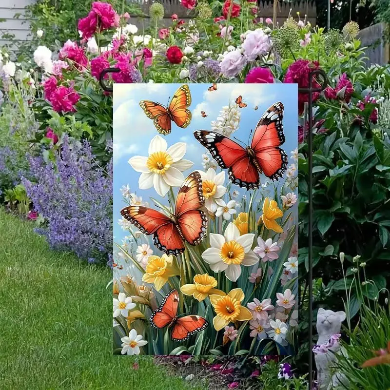 Spring Summer Garden Flag 12x18 Double Sided, Small Burlap Outdoor Butterfly Flowers Yard Lawn Porch Flags Spring Summer Dec SSL
