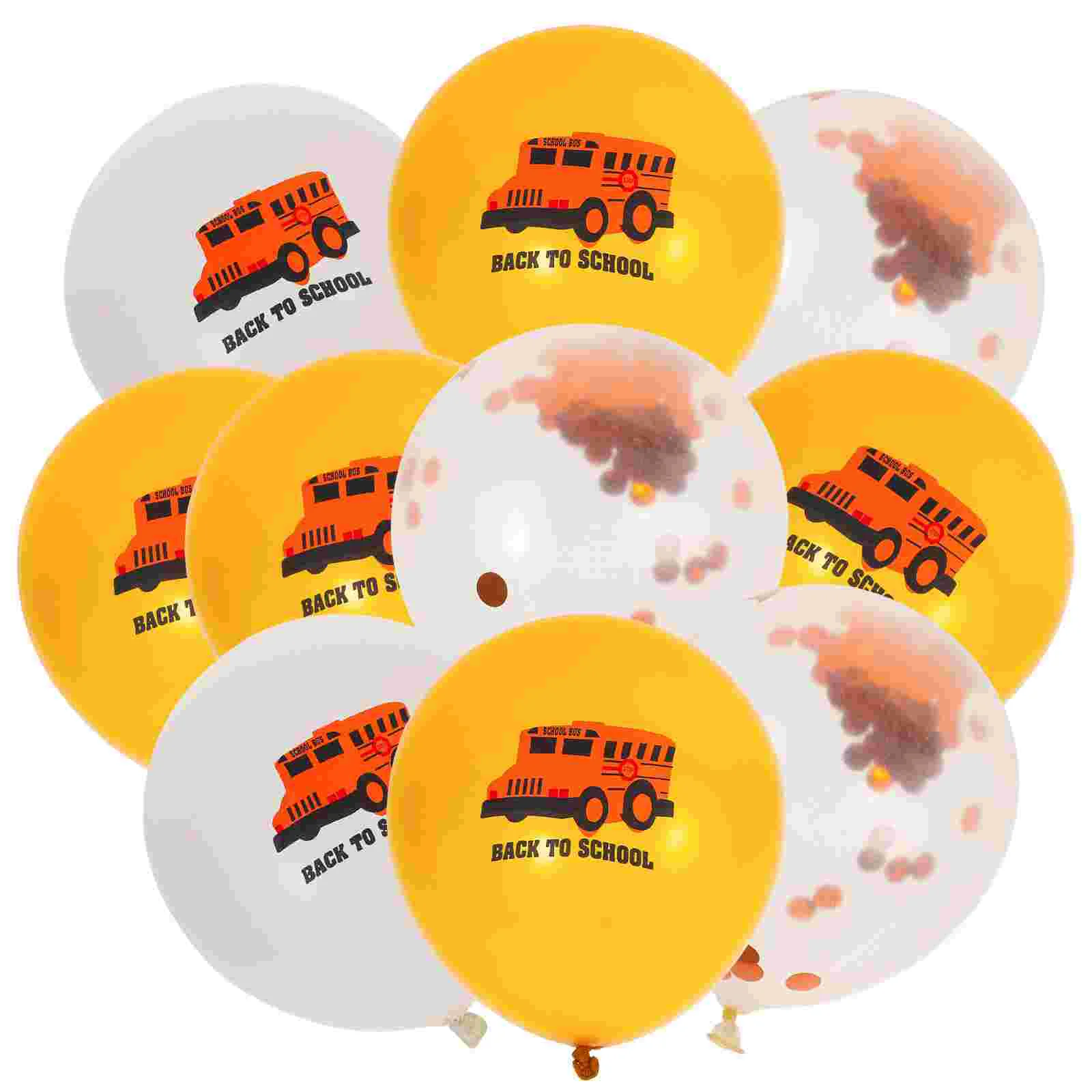 15 Pcs 12 Inch Balloons Set Back to School Balloons School Bus Printing Latex Balloons School Party Decoration Balloons ( Golden