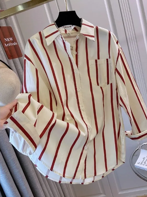 

Антивозрастная рубашка в полоску, женская свободная повседневная рубашка с длинными рукавами, защита от солнца, модный корейский стиль, весна-лето, новое поступление