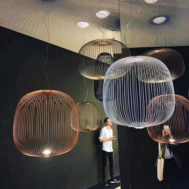 Moderna gabbia per uccelli lampadari a soffitto arte ferro creativo Villa Lobby soggiorno sala da pranzo linee di decorazioni per la casa lampade a sospensione