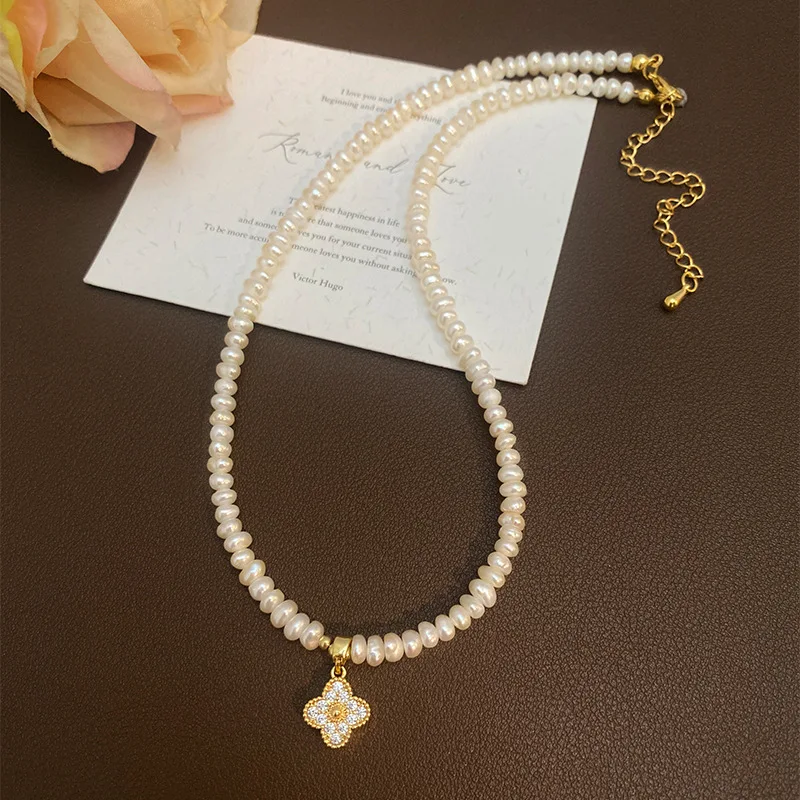 

Роскошные ювелирные изделия Lucky Flower, блестящий кристалл, натуральный пресноводный жемчуг, 14-каратное золото, женское ожерелье с подвеской, рекламный подарок, не выцветает