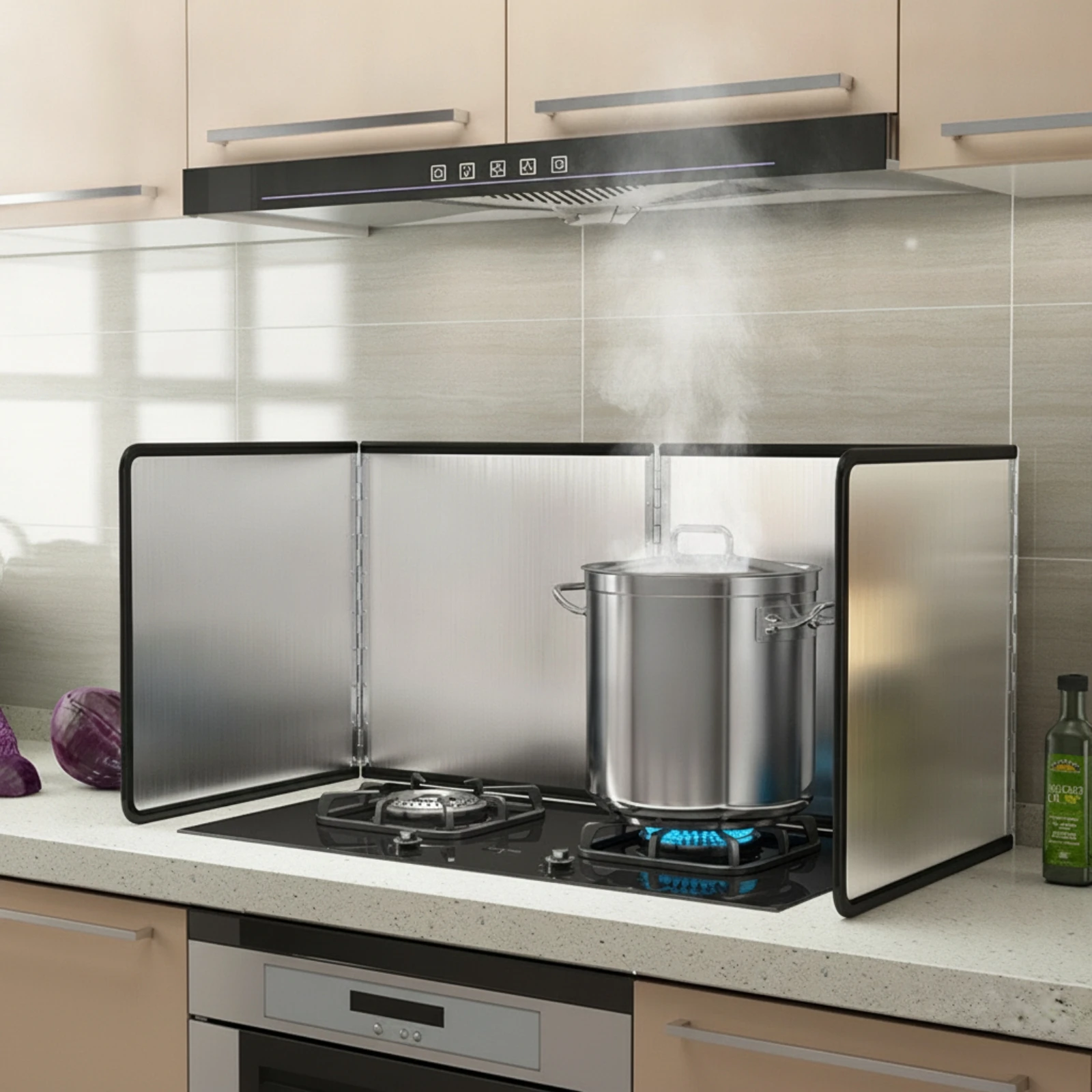 

Foldable Splash Guard Heat-Resistant Stainless Steel Splash Guard Cooktop Splatter Guard Easy Clean for Kitchen, Frying