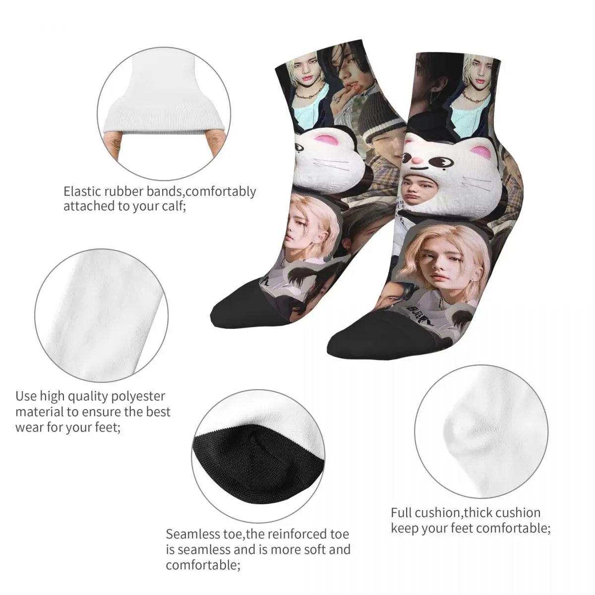 جوارب Hyunjin Collage Harajuku جوارب عالية الجودة لجميع المواسم إكسسوارات جوارب لهدايا عيد الميلاد للرجال والنساء #3
