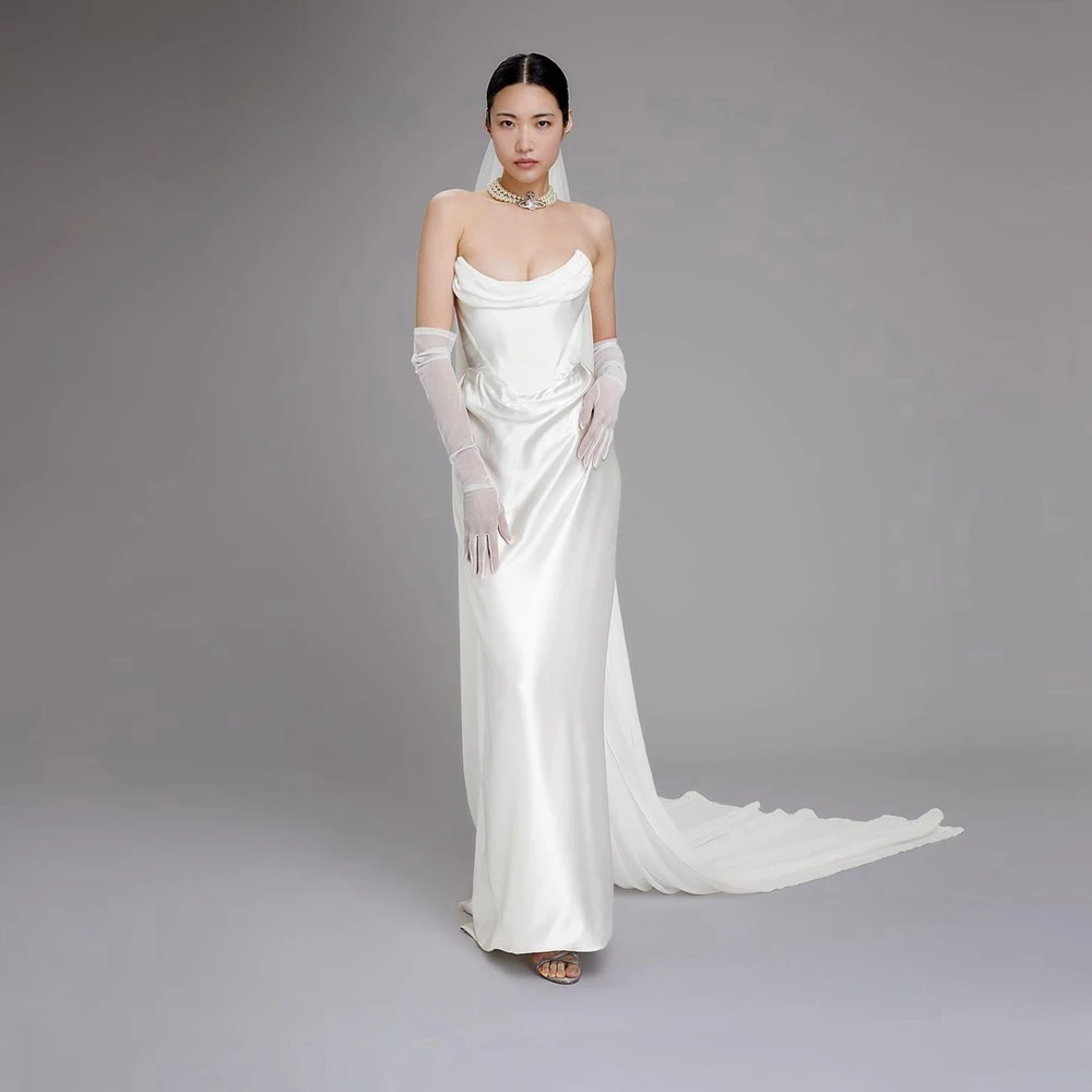 Elegnat Strapless Taffeta Wedding Dress With Long Cape Simple Satin Mermaid Bridal Gowns Floor Length Wedding Party Gowns