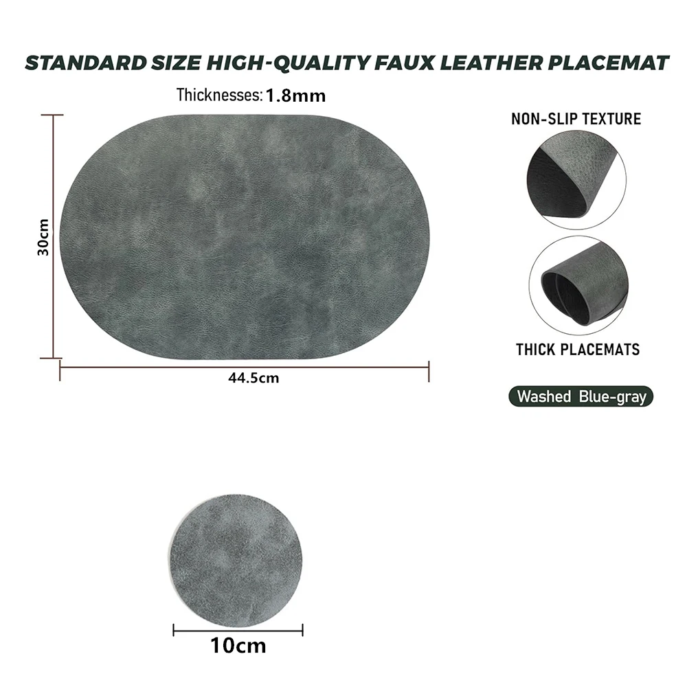 LMETJMA Leather Placemats Set of 4 Reversible Table Mats Heat Resistant Waterproof No-Slip Place Mats for Dining Table