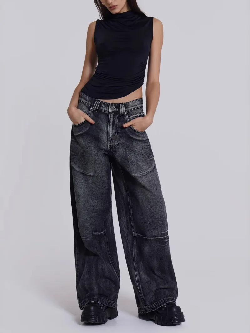 

Waed Vintage Wide Leg Denim Jeans Low Waist Loose Women's Long Pants Street Sle Casual Loose Fit Ladies Jeans